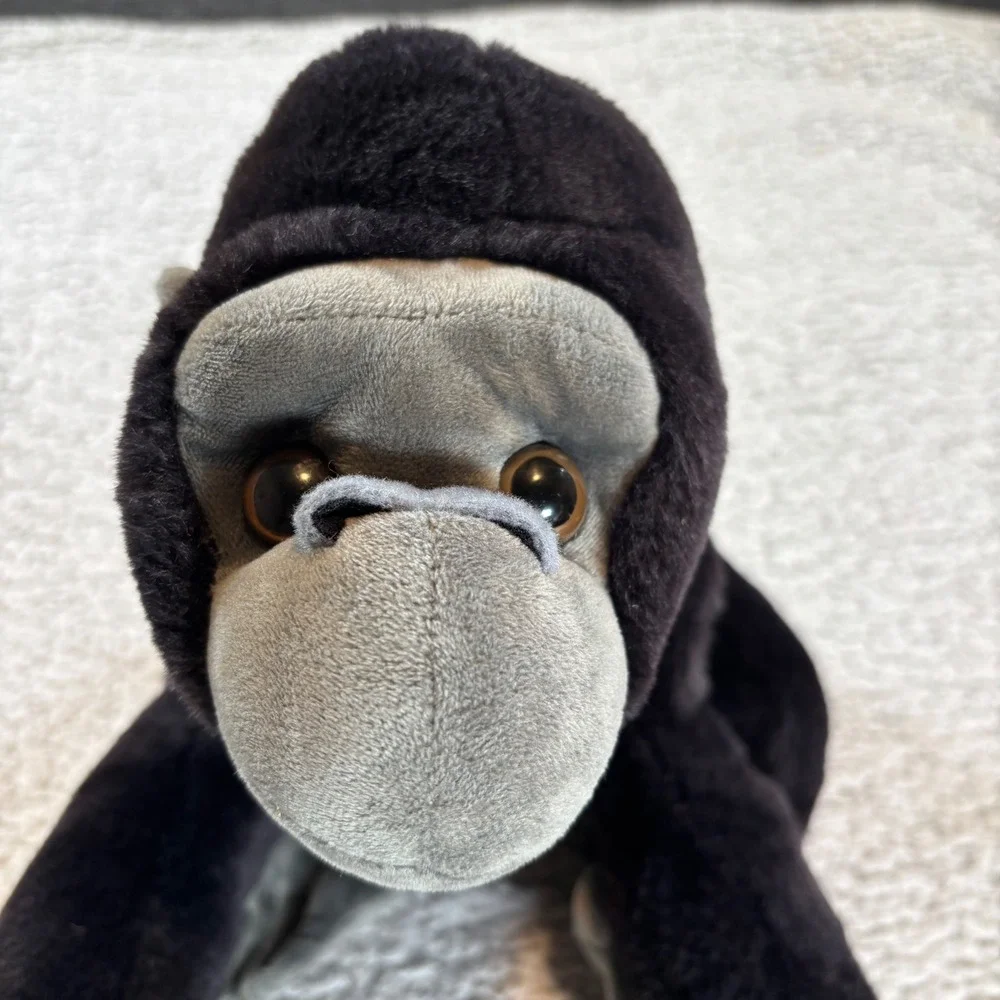 FAO Schwarz Plush Gorilla Black Grey Stuffed Animal Gold Button 2021 35047A21212